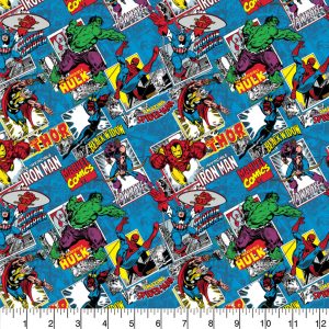 Craft Cotton Company - Comic Burst Blue Spiderman Hulk Thor Iron Man Black Widow