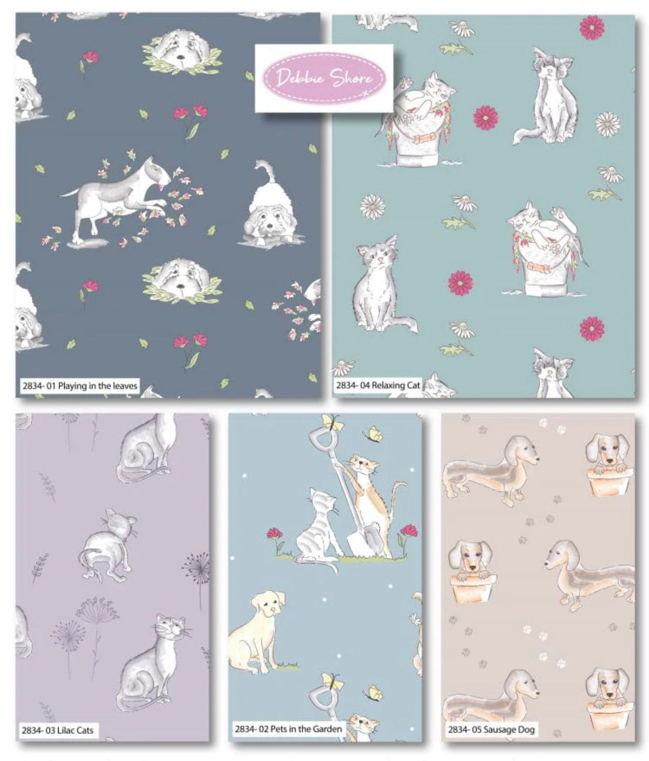 Debbie Shore Pets Cats and Dogs – 5 x Fat Quarter Bundle