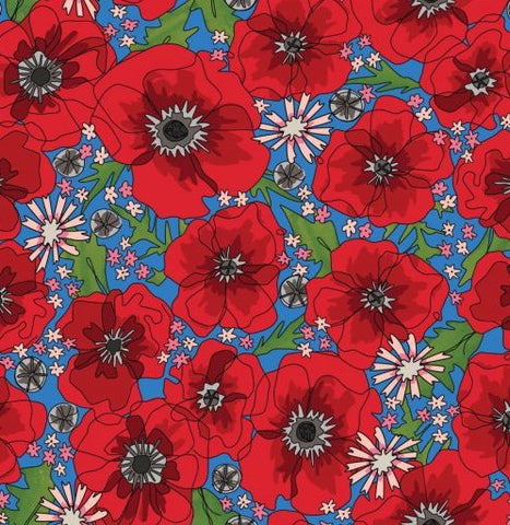 Make+Believe - The Crafty Lass organic cotton - Field of Memories poppies Sweet William 2936-02