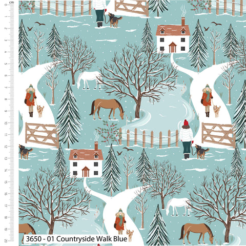 Craft cotton company – Christmas in the country by Victoria Louise Designs – Cotton Prints (3650) 01 countryside walk in blue