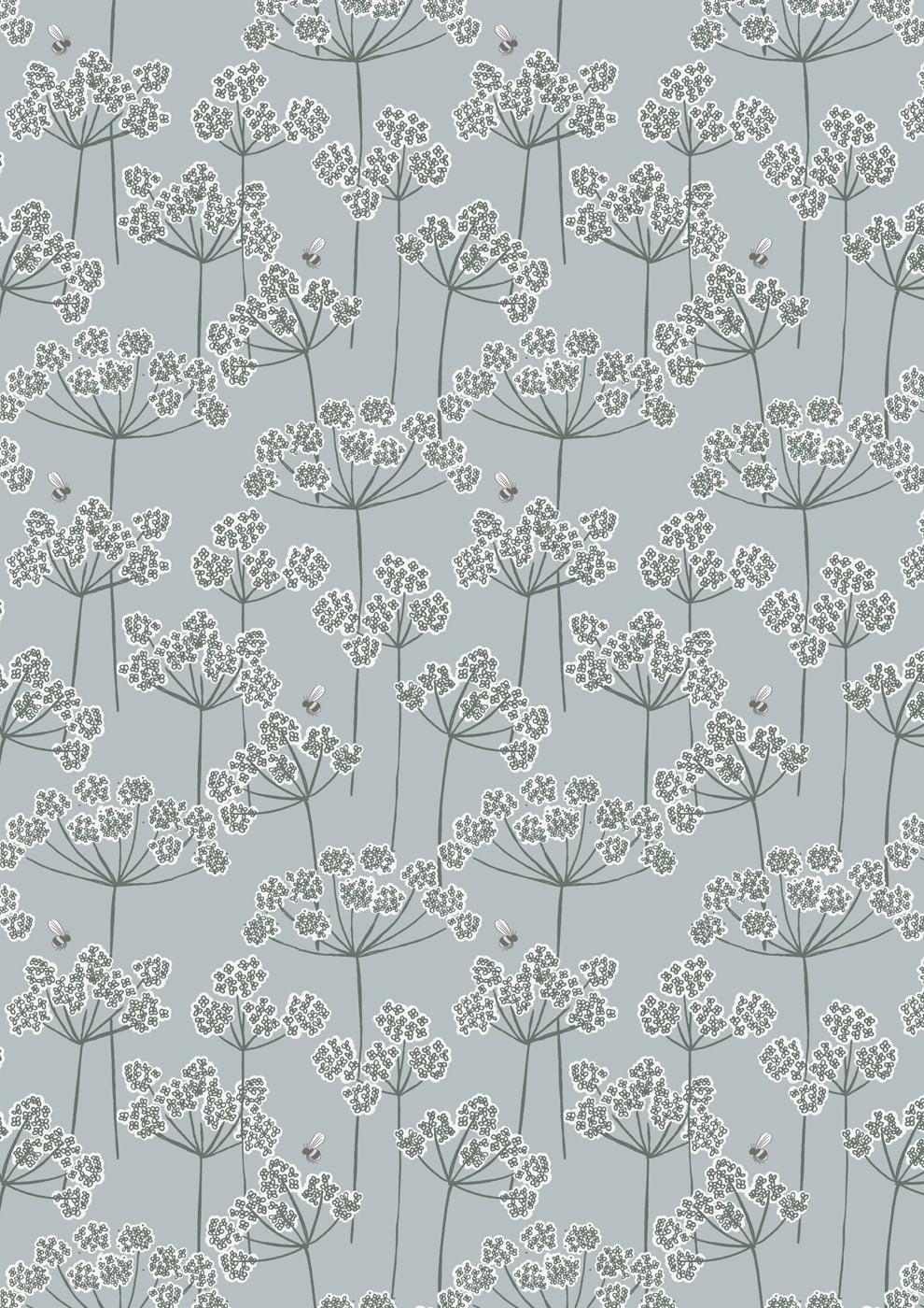 Lewis & Irene  -Country Life - Cow Parsley & Bee on Grey A95.1