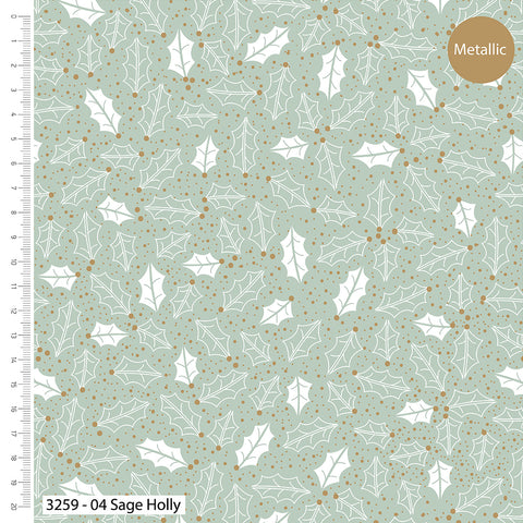 Craft cotton company - Deluxe Christmas – Christmas – Cotton Prints (3259) 04 Sage Holly