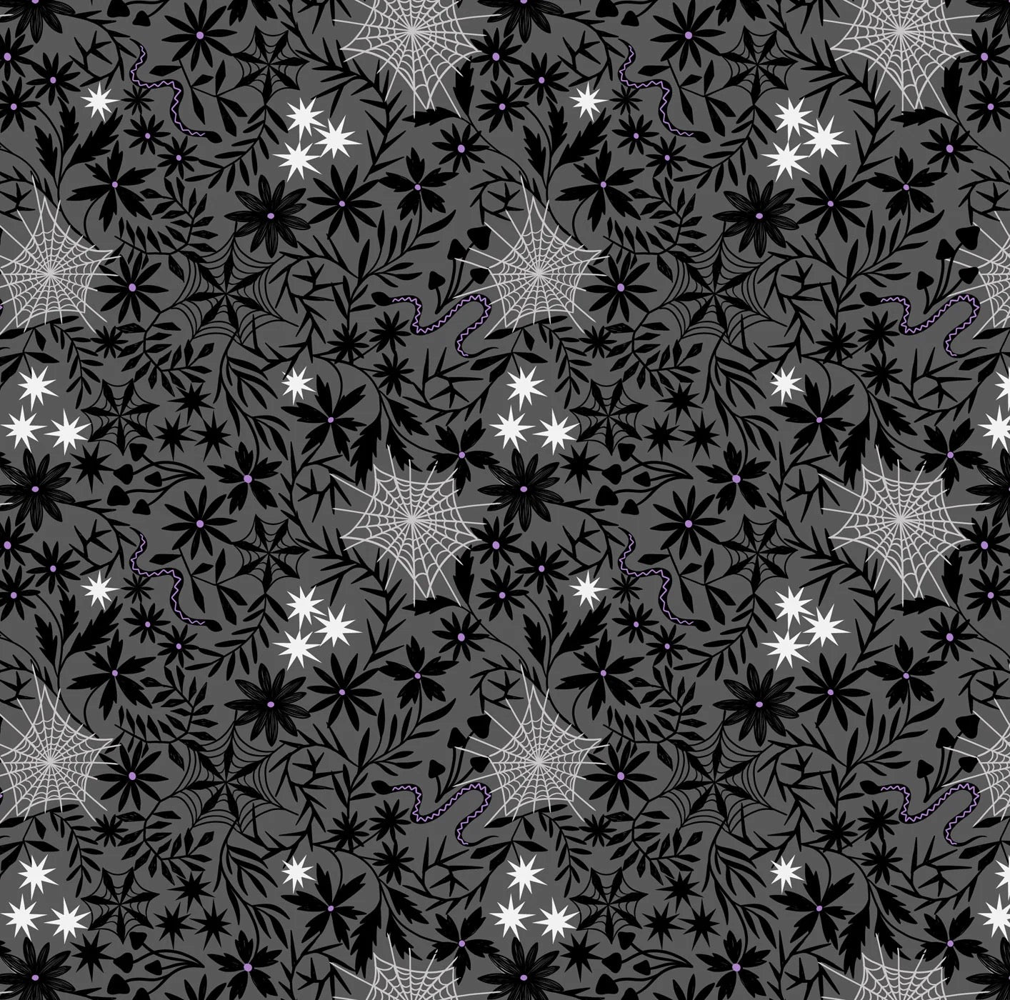 Lewis & Irene - Witchy Woods Floral Cobwebs on Grey (glow in the dark!) A884B
