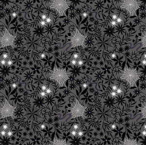 Lewis & Irene - Witchy Woods Floral Cobwebs on Grey (glow in the dark!) A884B