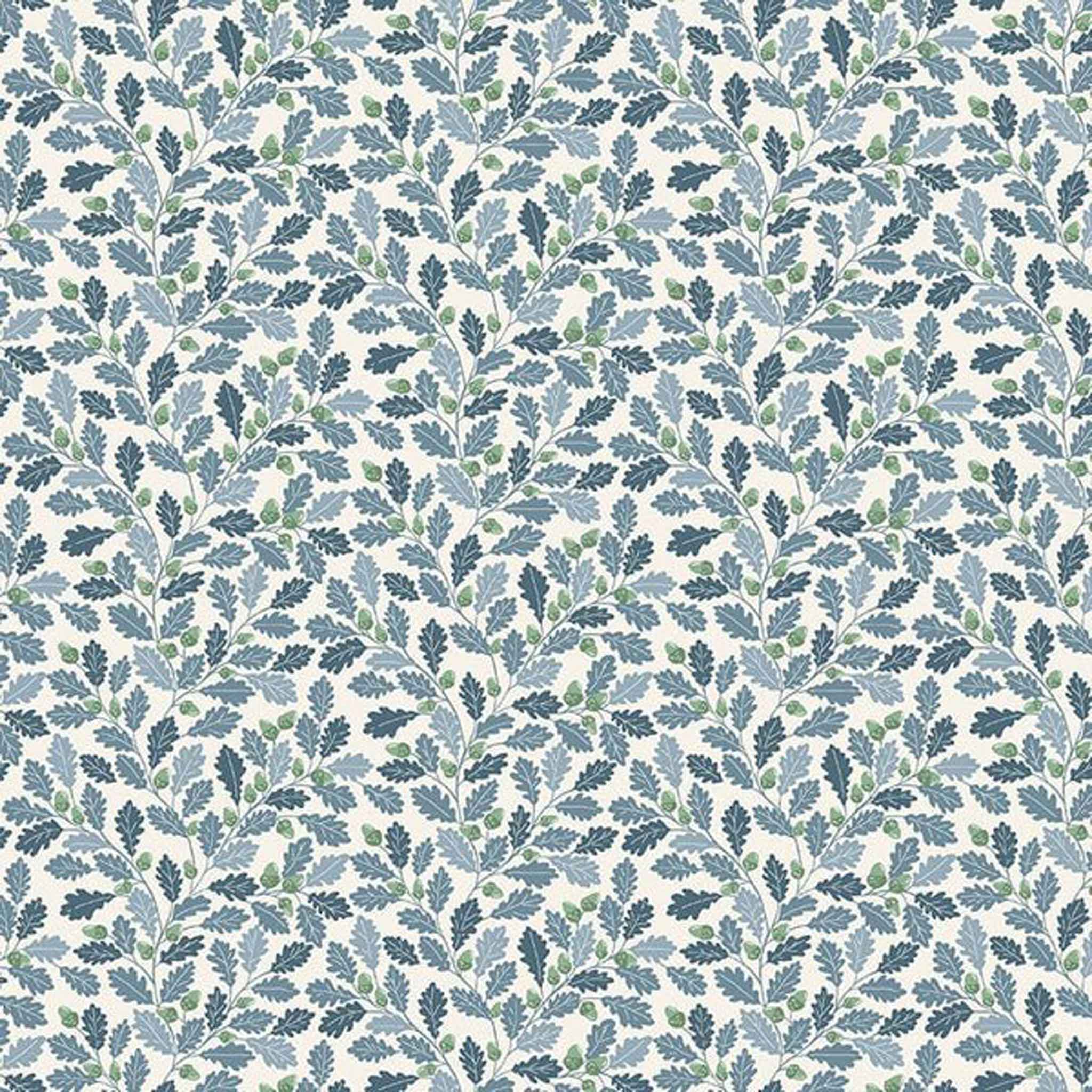 Makower - Heather and Sage 2532/B oak leaves blue green