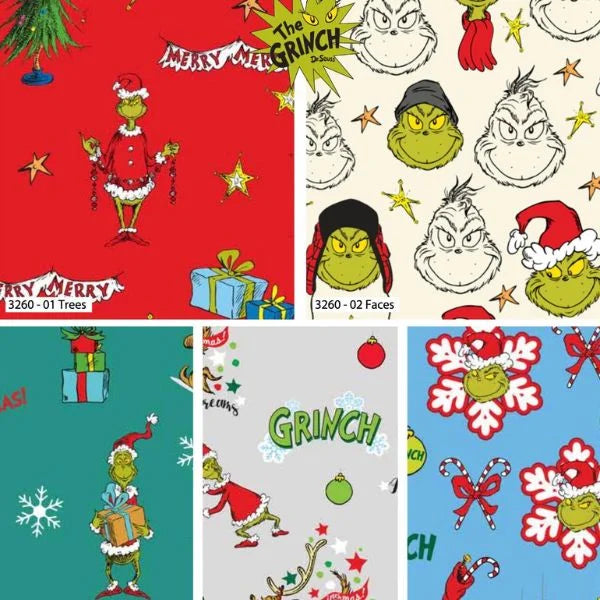 The Grinch Bold and Bright Christmas – 5 x Fat Quarter Bundle