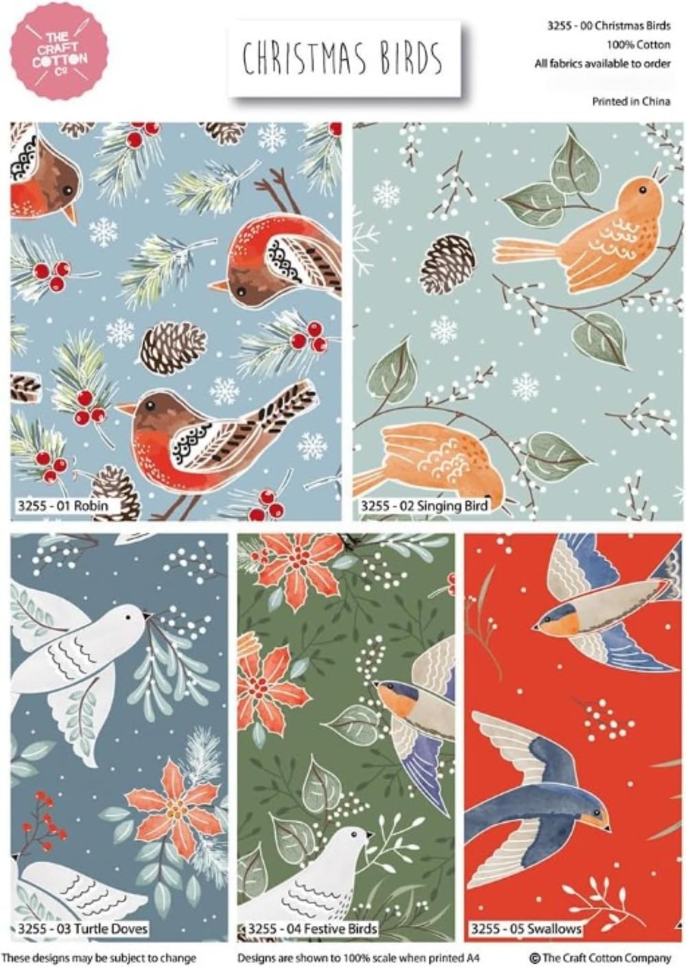 Christmas birds – 5 x Fat Quarter Bundle