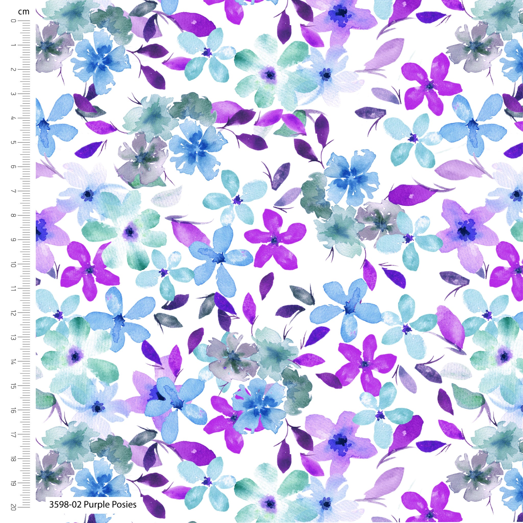 Craft Cotton Co - Vivid Watercolours by Debbie Shore – Make + Believe – 100% Organic Cotton Purple Posies