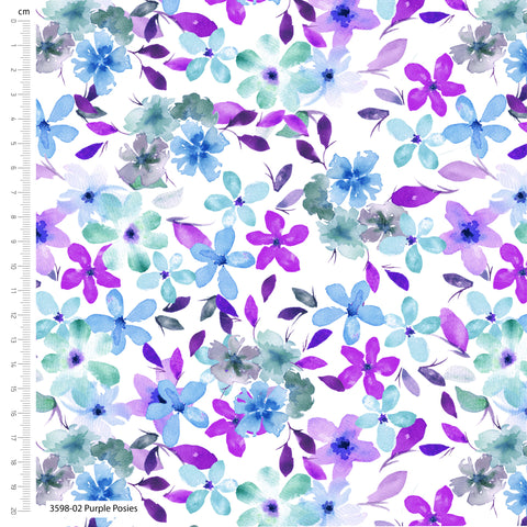 Craft Cotton Co - Vivid Watercolours by Debbie Shore – Make + Believe – 100% Organic Cotton Purple Posies