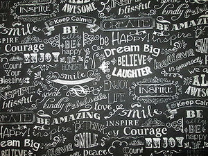 Timeless Treasures Keep Calm, Dream Big, Inspire black 2786